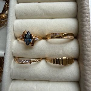 Bundle of 4 Gold and Blue Stone Size 8 Ring Set